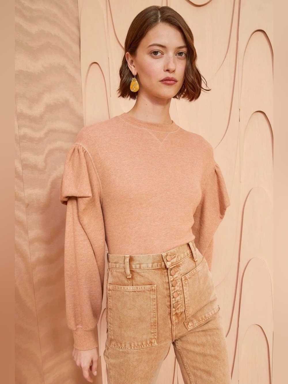 Ulla Johnson Sweatshirt Size XL Peach Puffed Sleeves